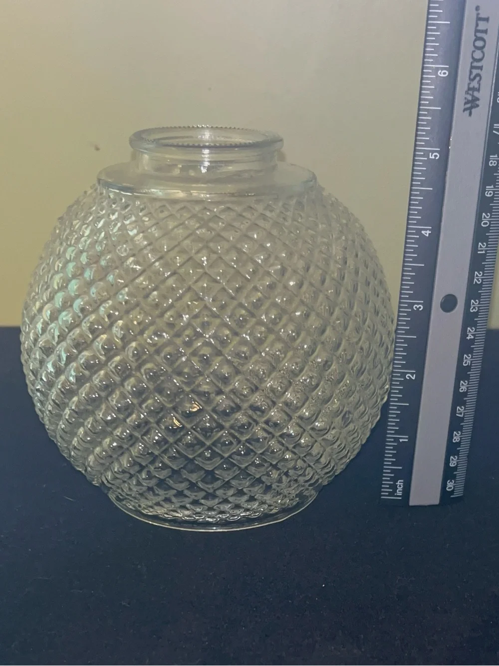 Pressed Glass Sphere Diamond Pattern Lamp/Burricane Lamp Shade Vintage